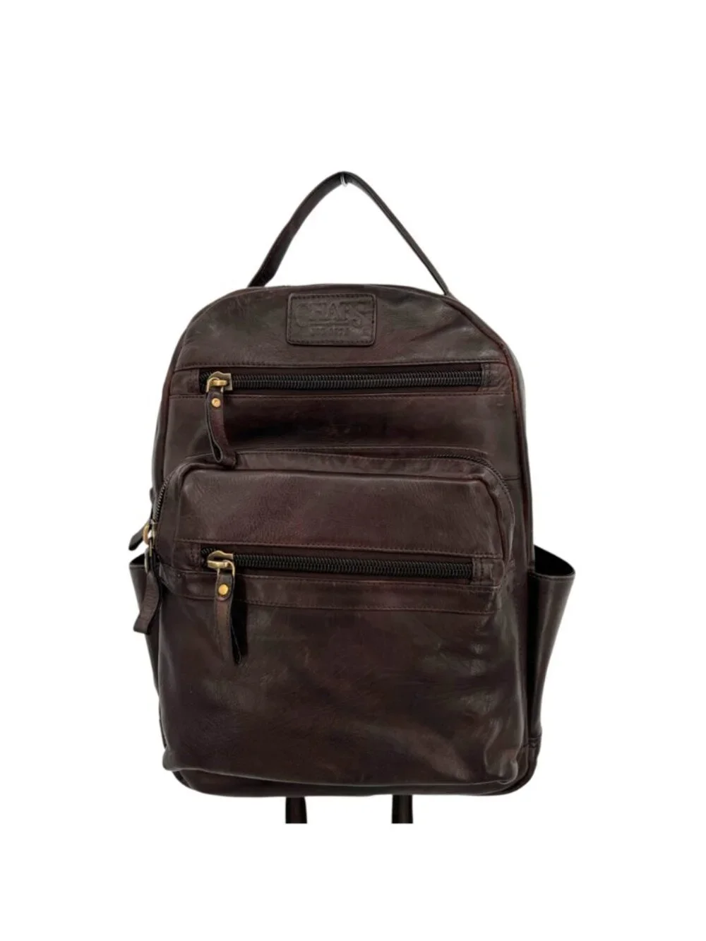 Chaps Leather Backpack Dark Brown Travel Laptop Bag Multi Pocket Rucksack
